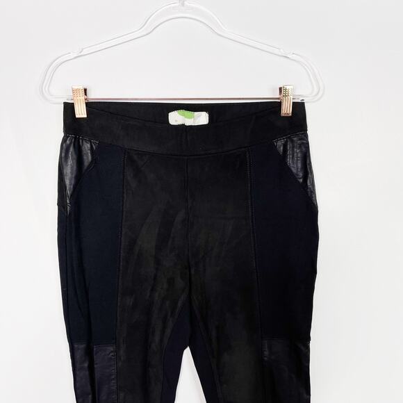 Anthropologie Black Faux Suede Leather Patched Skinny Leg Pants 28 Zip Ankle - Picture 3 of 13